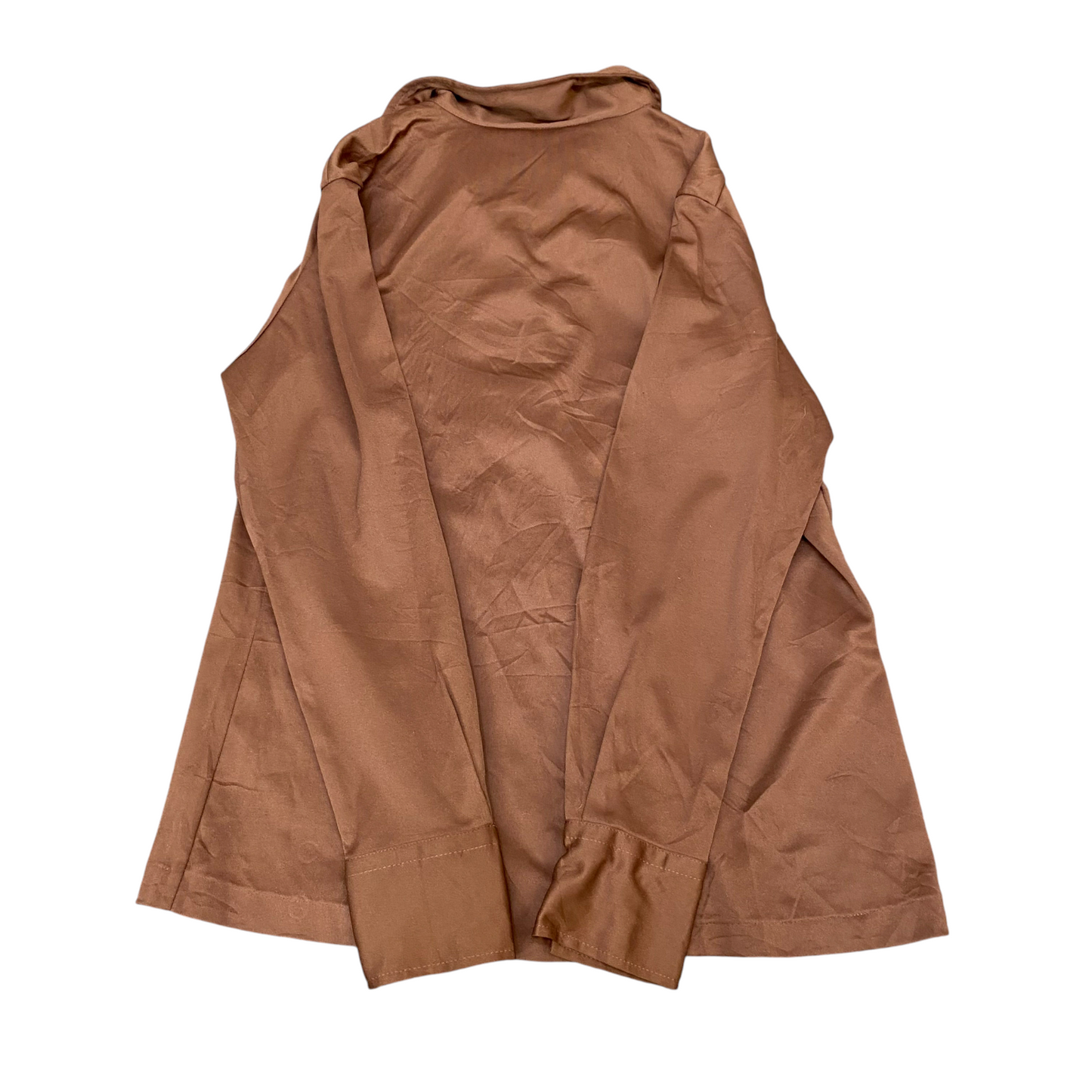 Shirt Top Womens S Brown Satin Pintuck Detail Long Sleeve Collared Button Down