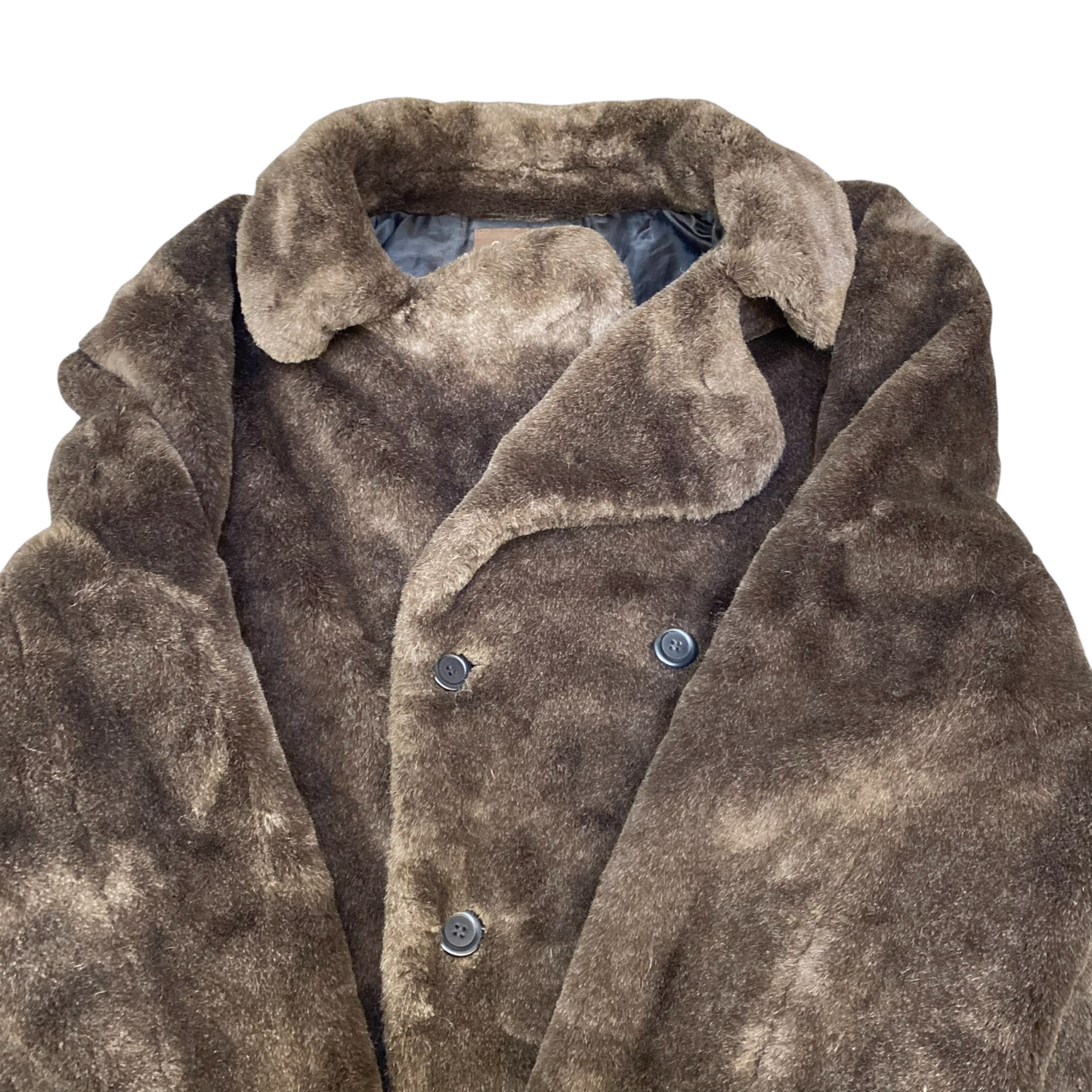 Contemporary  Faux Fur Trench Coat Womens Large Brown Lined Double Breasted