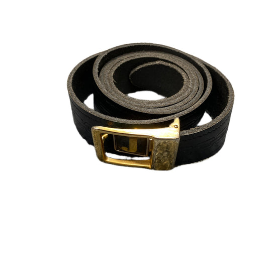 Waist Belt Mens Black Leather Adjustable J Logo Gold Tone Buckle 44 Inches