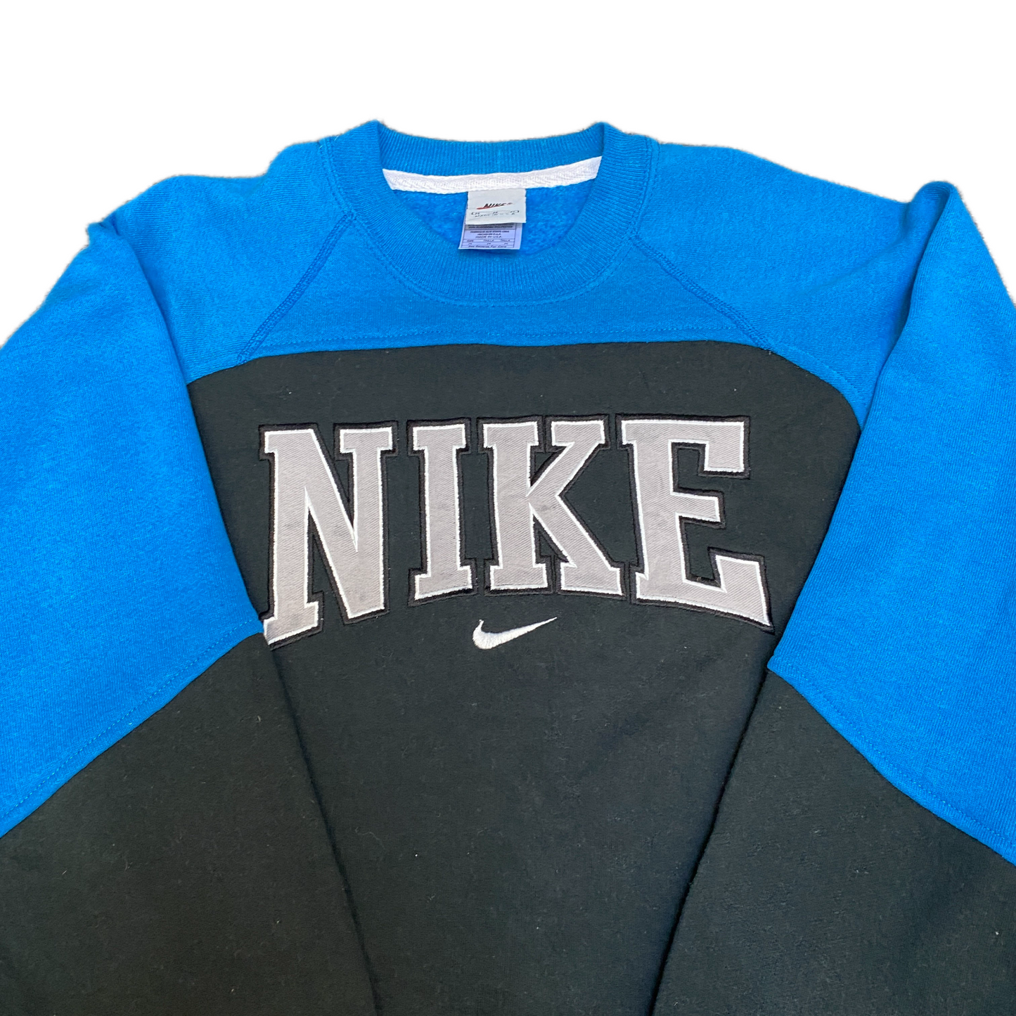 Nike Reworked Sweatshirt Mens M Black Blue Embroidered Spellout Logo Vintage Y2K