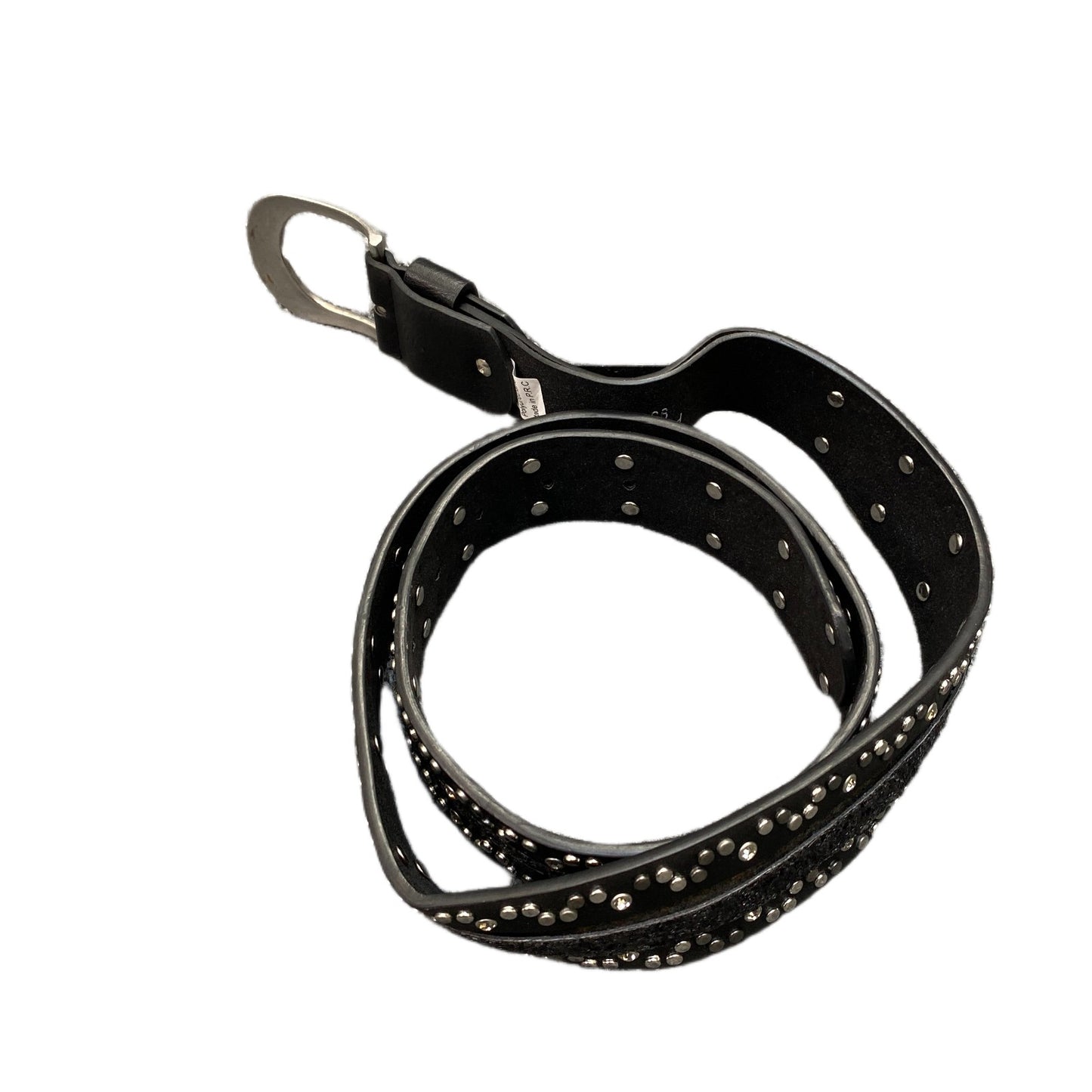 Waist Belt Womens Black Leather Studded Sequin Adjustable Pin Buckle 43 inches