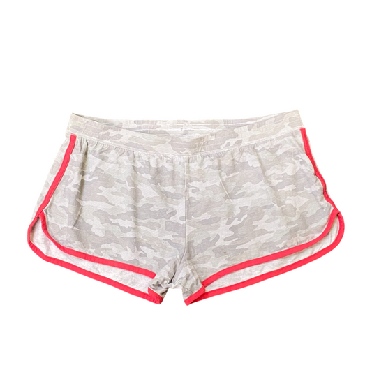 XOXO Sprinter Running Shorts Womens Large Grey Camouflage Dolphin Hem Athletic
