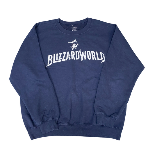 Blizzard World Sweatshirt Mens Large Blue Graphic Print Long Sleeve Crew Neck