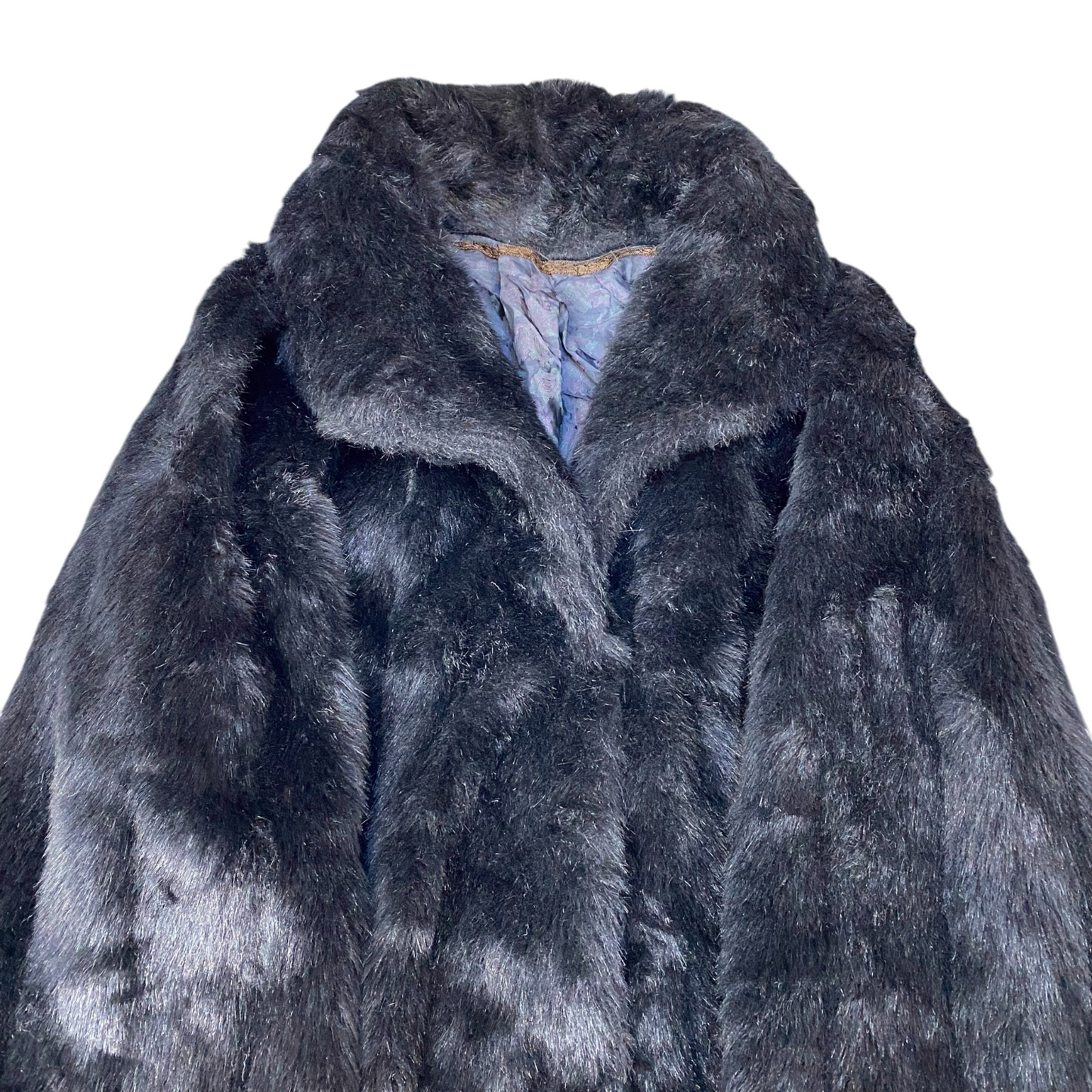 Womens Luxury Faux Fur Coat Medium Black Lined Plush Winter Long Sleeve Collared