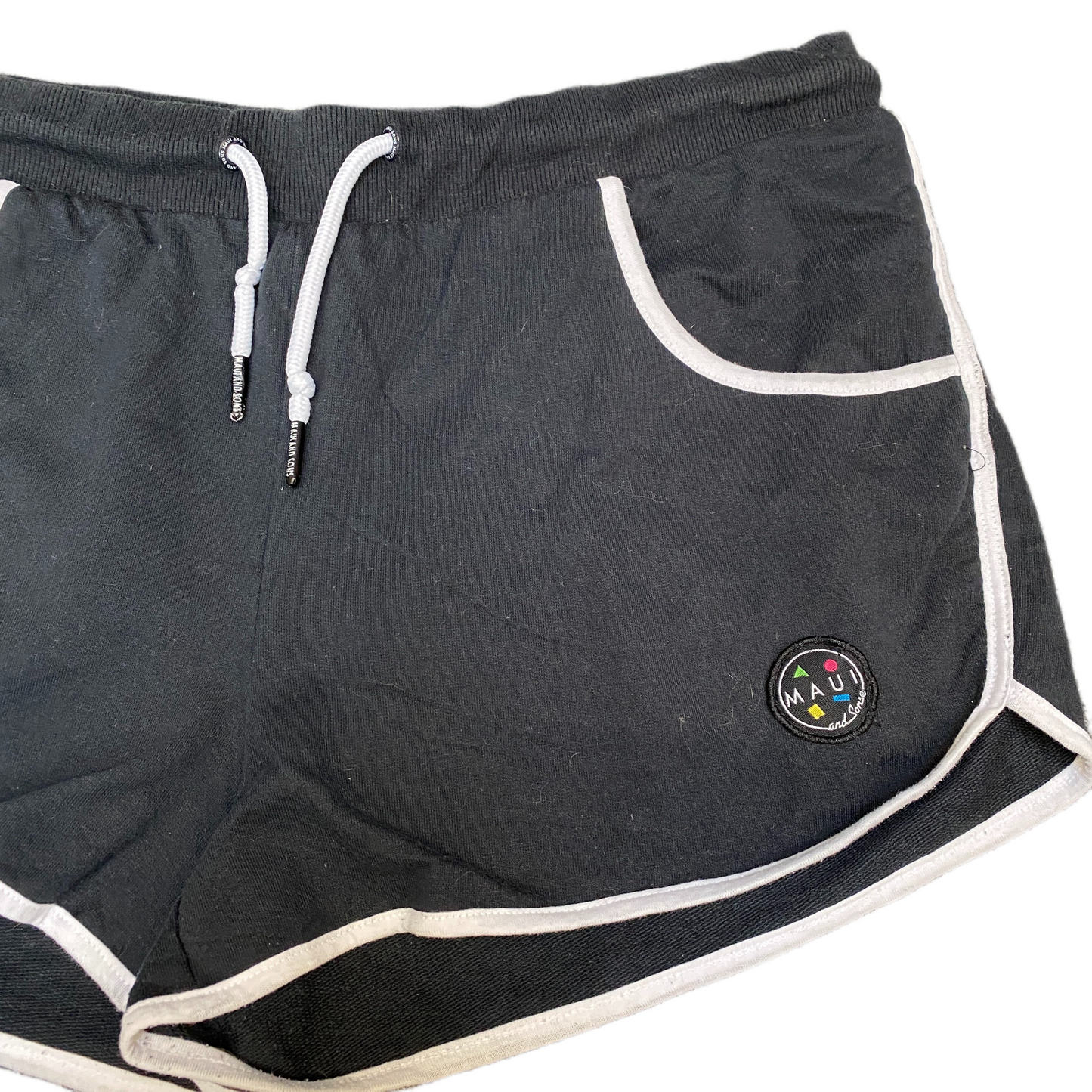 Running Sprinter Shorts Women L 32" Waist Black Athletic Workout Gym Dolphin Hem