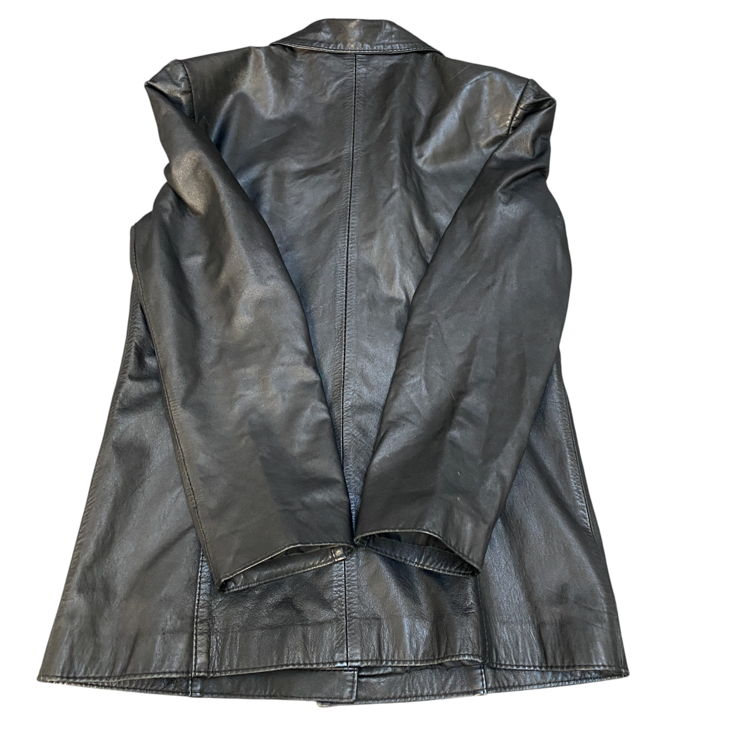 Womens Leather Blazer Jacket Womens Medium Black Notch Lapel Single Breasted