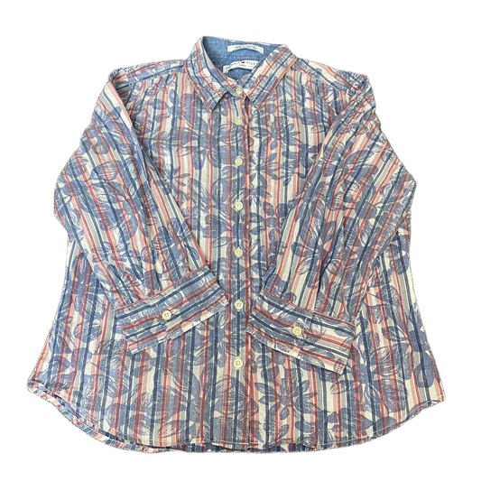 Tommy Hilfiger Shirt Womens M Multi Striped Floral Long Sleeve Collar Button Up