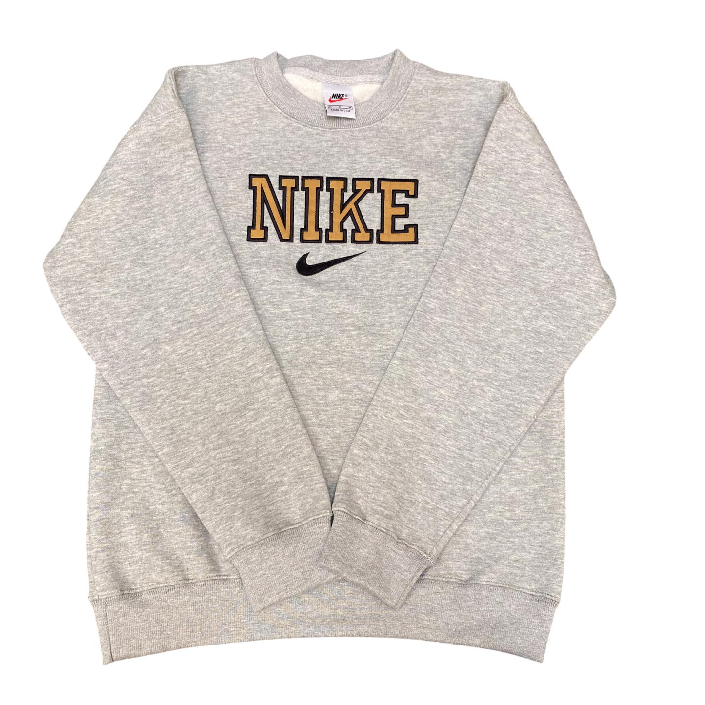 Nike Reworked Sweatshirt Mens Medium Grey Embroidered Spell Out Logo Crew Neck