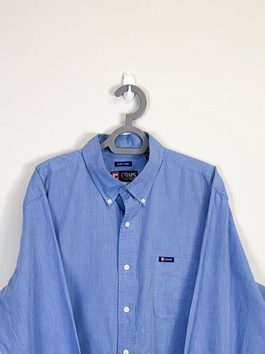 Chaps Shirt Men XL Blue Cotton Easy Care Logo Tag Long Sleeve Casual Button Down