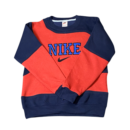 Nike Reworked Sweatshirt Mens Small Red Blue Embroidered Spellout Logo Vtg Y2K