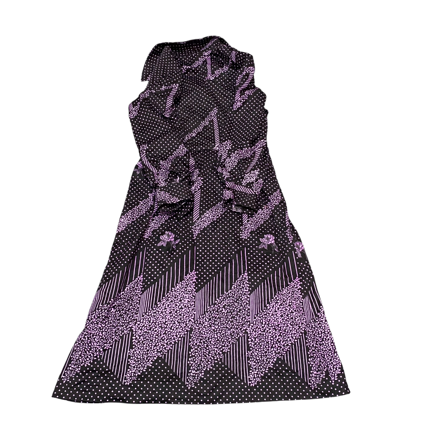 Womens Midi Dress S Black Polka Dot Floral Long Sleeve Collared Button Front