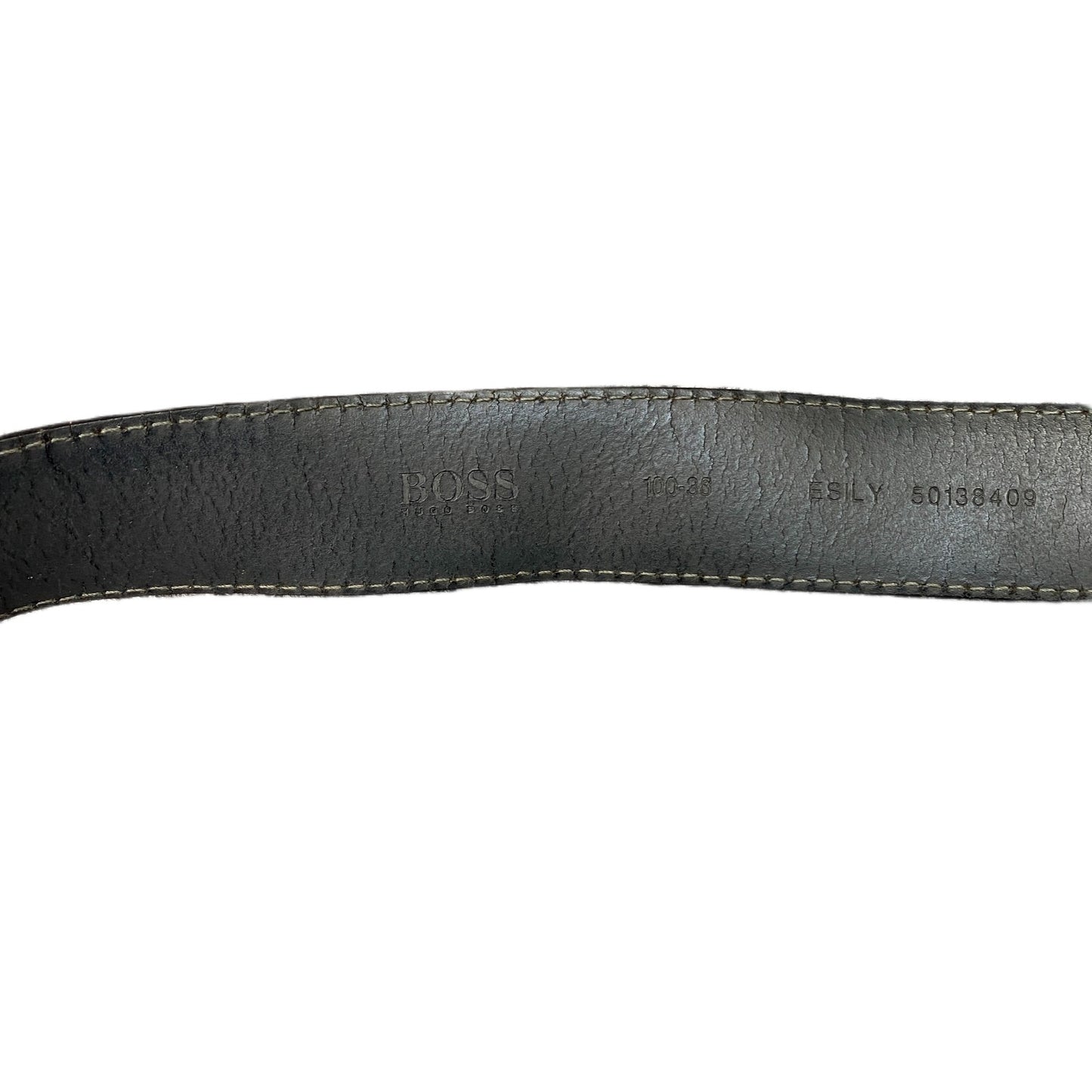 Hugo Boss Waist Belt Mens Black Leather Adjustable Silver Pin Buckle 43.5 Inches