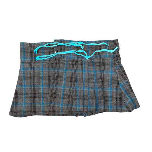 A-Line Mini Skirt Womens XL Gray Plaid Pleated High Waisted Y2k Tie Detail