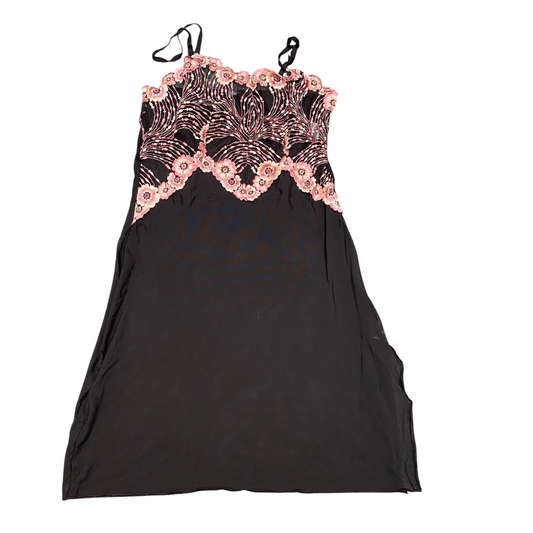 Womens Slip Dress S Black Pink Floral Embroidered Adjustable Straps Sleeveless