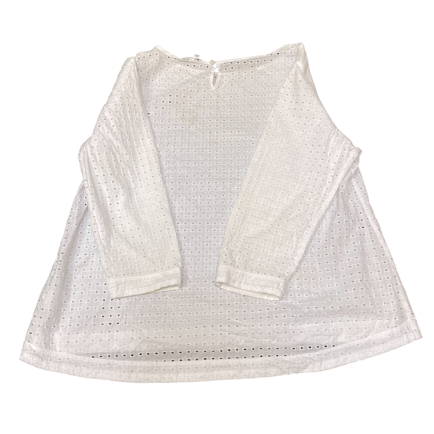 Uniqlo Blouse Top Womens L White Eyelet Long Sleeve Boat Neck Keyhole Back