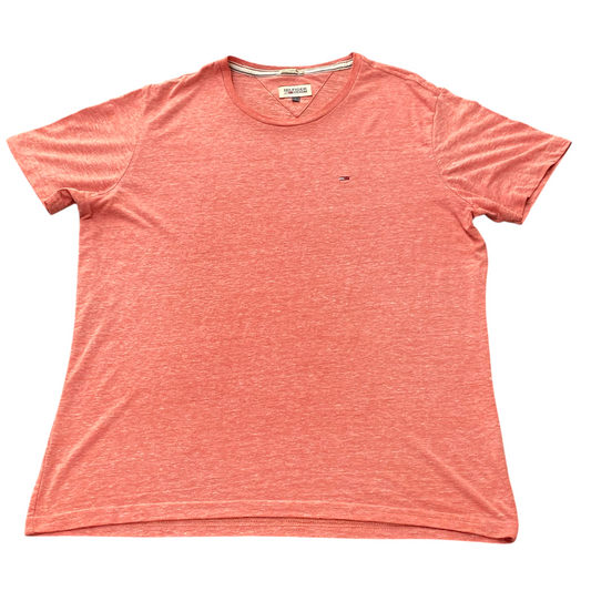 Hilfiger Denim T-Shirt Men Large Pink Short Sleeve Slim Fit Crewneck Casual Tee