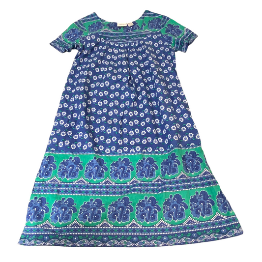 The Vermont Country Store Muumuu Dress Womens XS Blue Green Floral Pleated