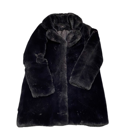 Jazlyn Wardrobe Essential Faux Fur Coat Womens Small Black Lined Snap Button