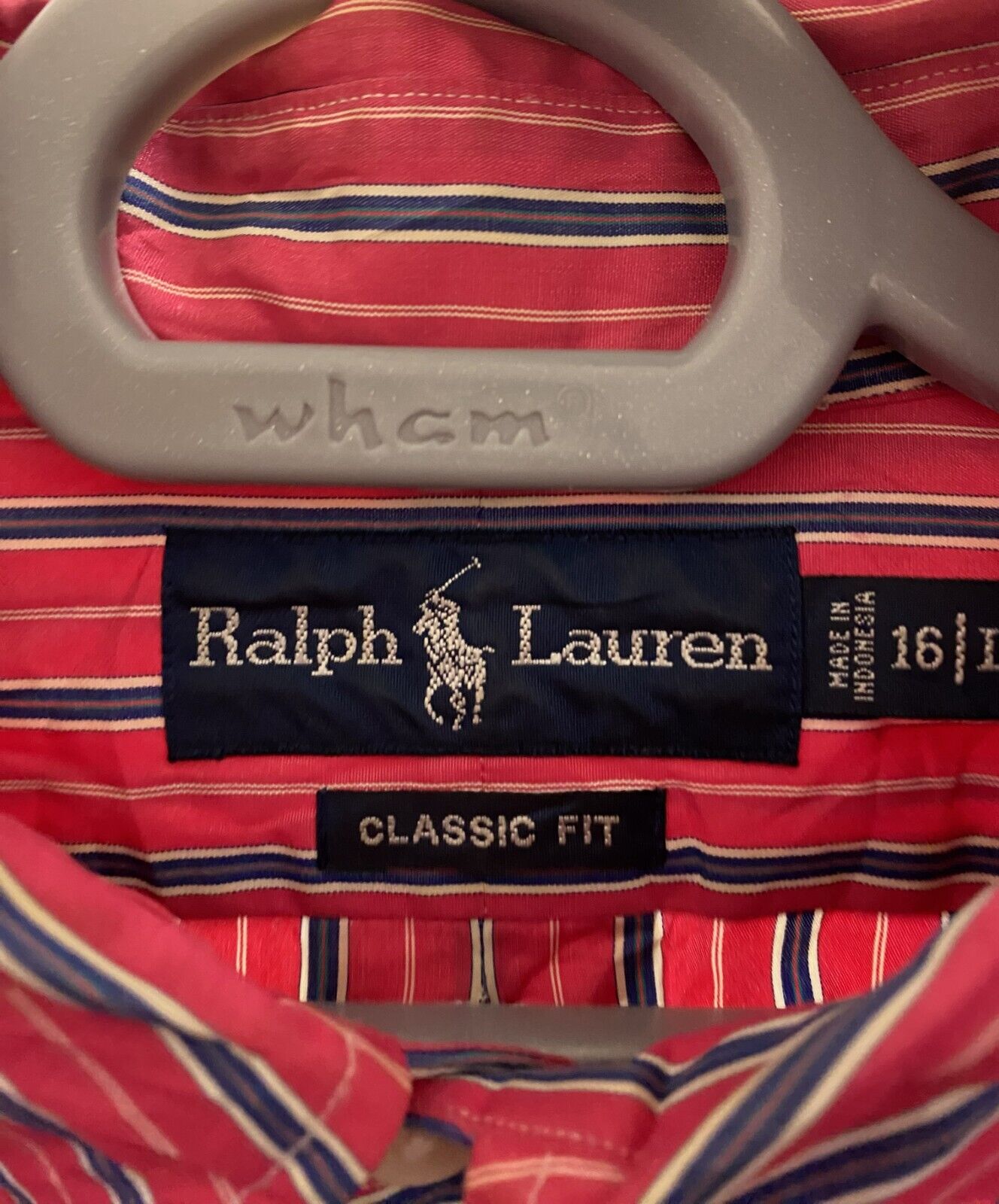 Ralph Lauren Dress Shirt Men L Pink Stripe Classic Fit Small Blue Polo Pony Logo