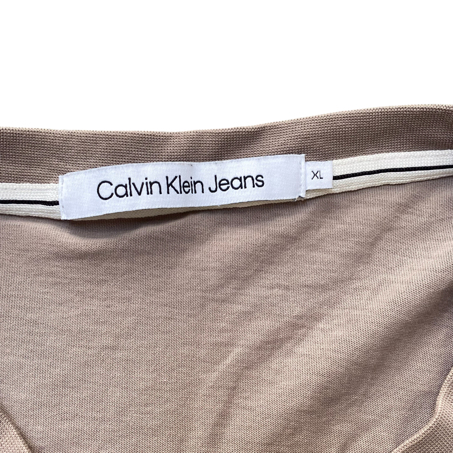 Calvin Klein Jeans T-Shirt Mens XL Brown Perfect Taupe Logo Regular Pocket Tee
