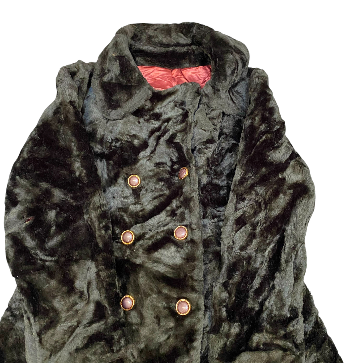 Womens Coat Medium Black Faux Fur Lined Double Breasted Long Sleeve Collared