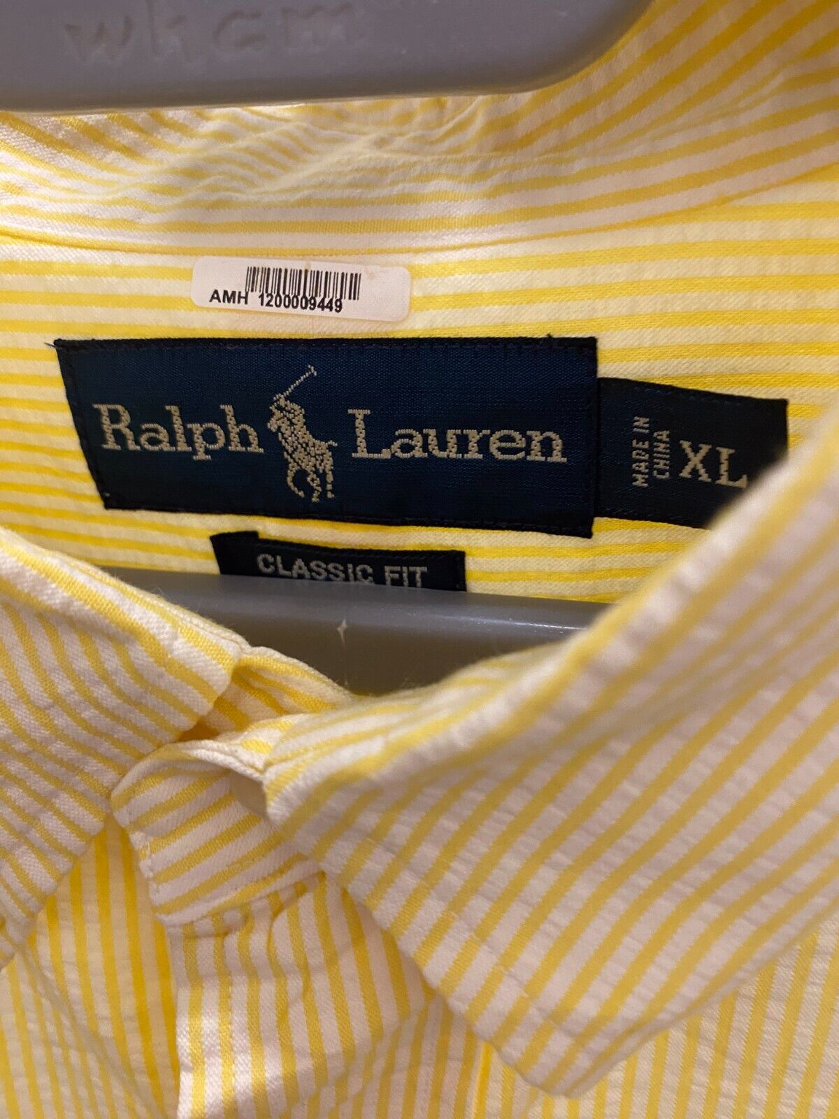 Ralph Lauren Shirt Mens XL Yellow Striped Classic Fit Small Blue Polo Pony Logo