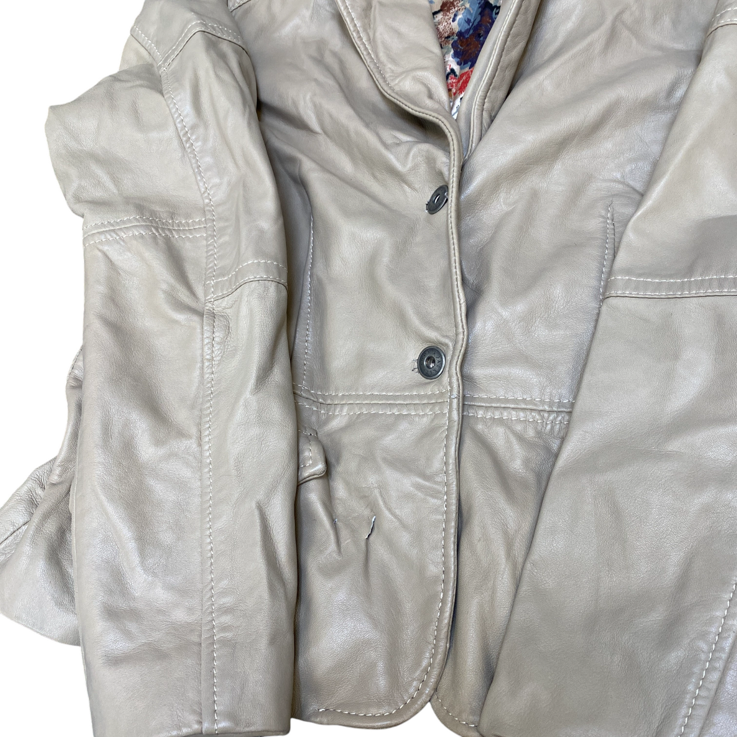 Eddy's Genuine Leather Blazer Jacket Womens M Beige Notch Lapel Single Breasted