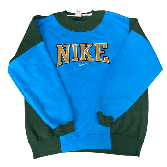 Nike Reworked Sweatshirt Mens L Blue Green Embroidered Spellout Logo Vintage Y2K