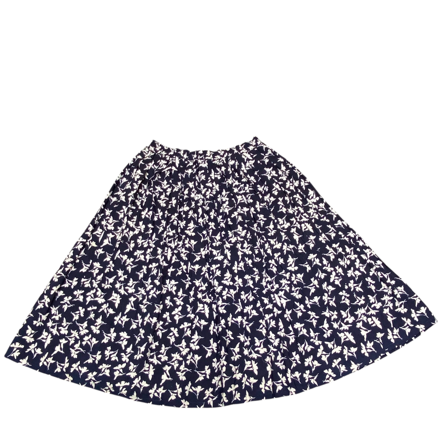 Womens A Line Skirt L Blue White Floral Print Pleated Elastic Waist Pull On