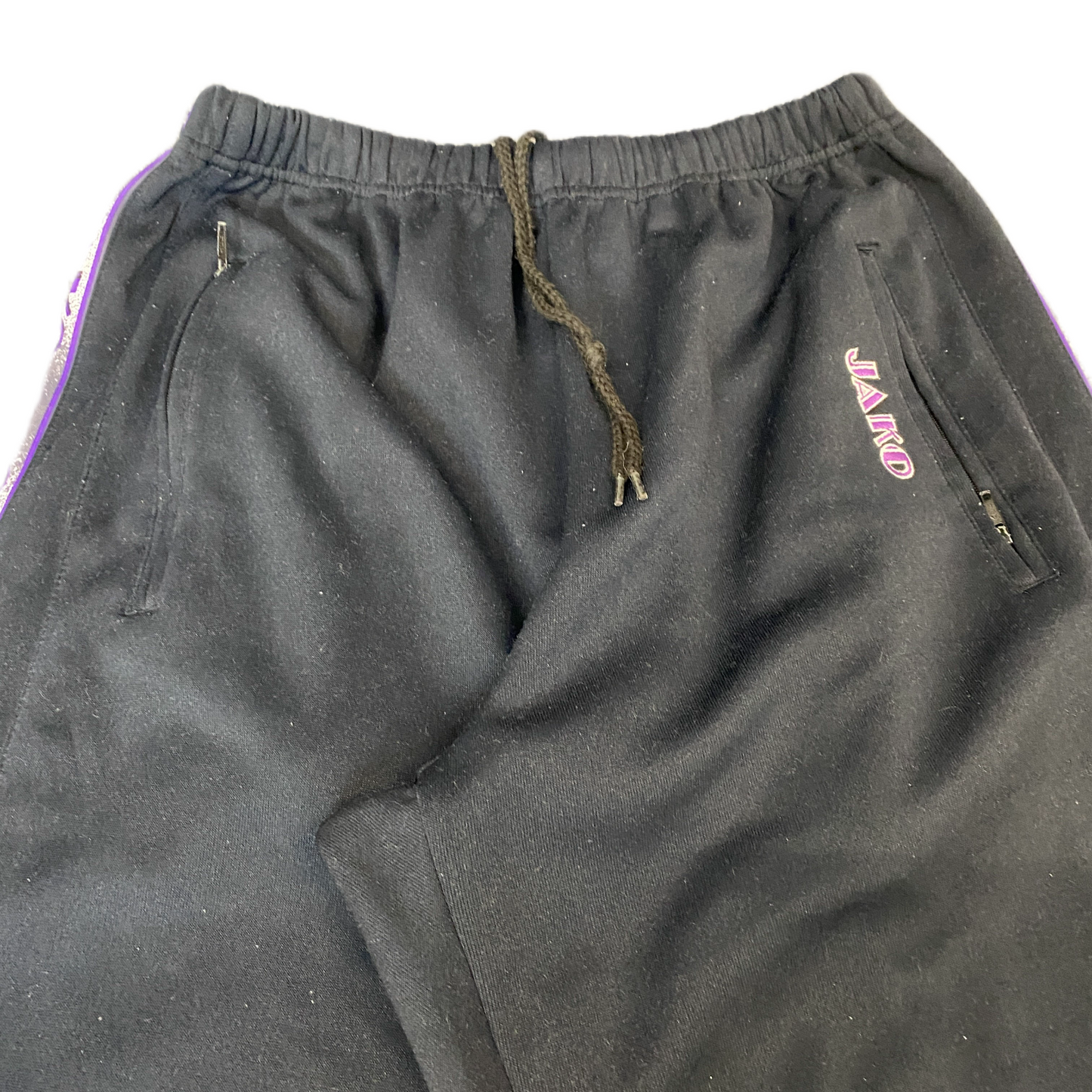 Jako Joggers Fits as Womens 26" Waist Black Drawstring Ribbed Ankle Zip Trousers