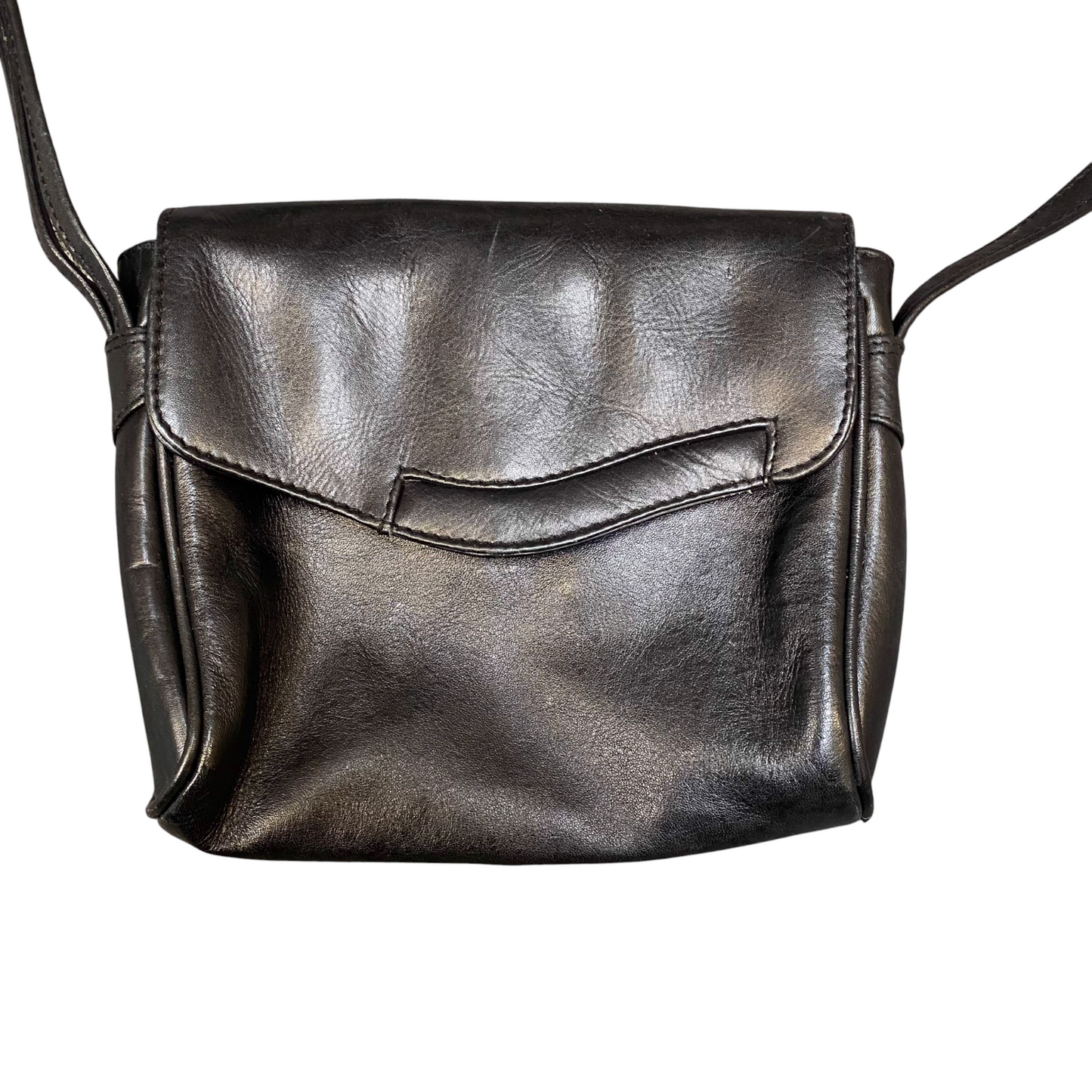 Womens Crossbody Bag Black Leather Casual Adjustable Strap Magnetic Flap Closure