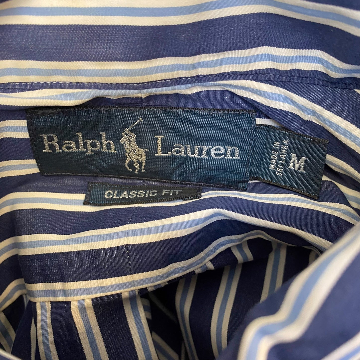 Ralph Lauren Shirt Mens M Blue Striped Classic Fit Long Sleeve Pony Button Down