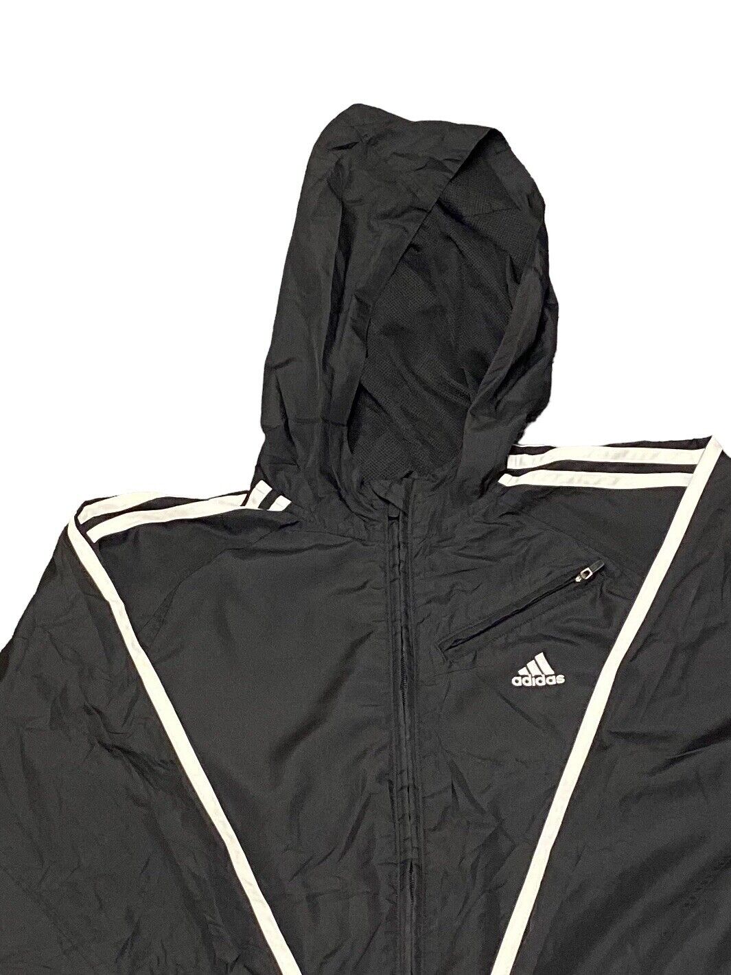 Adidas Lightweight Zip Up Jacket Hooded Black Mens XL