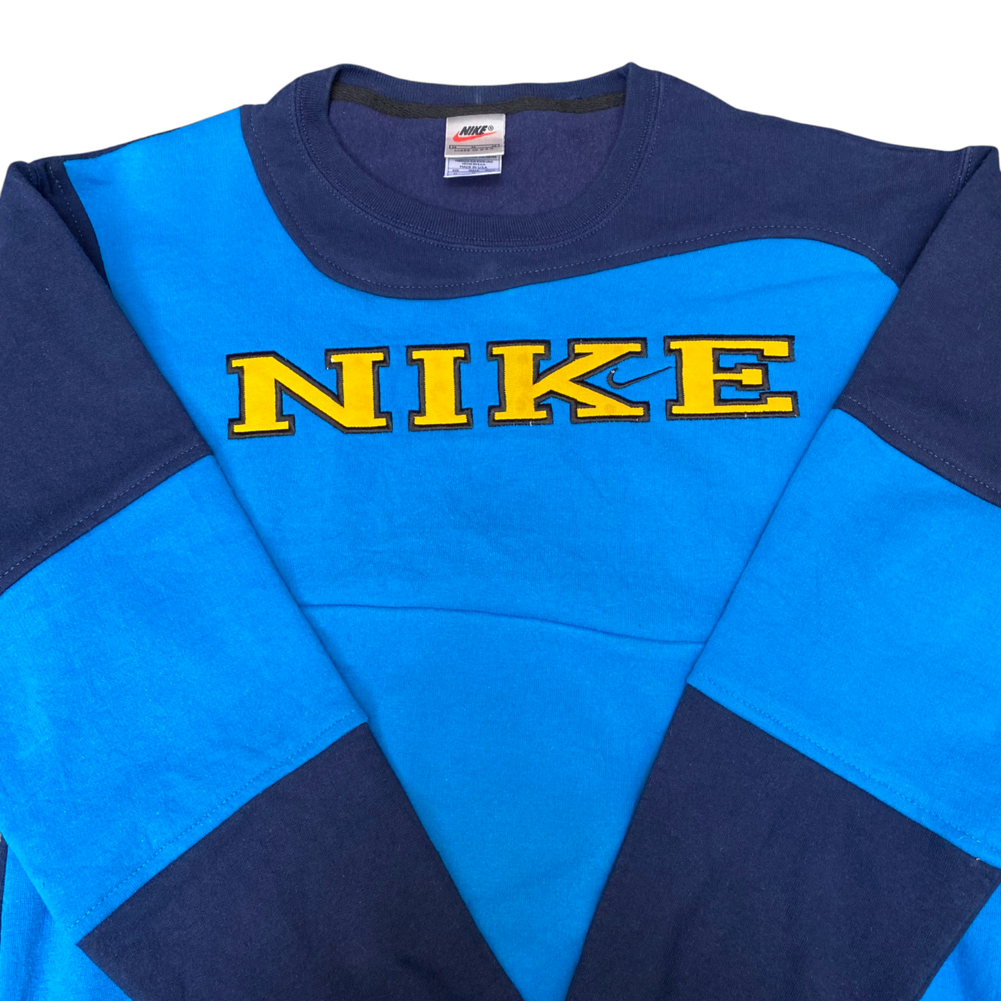 Nike Reworked Sweatshirt Mens Medium Blue Embroidered Spellout Logo Vintage Y2K