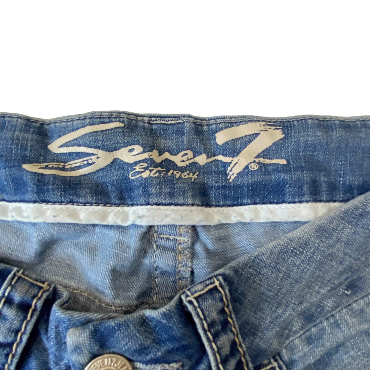 Seven7 Jeans Womens Large W31 L30 Blue Denim Bootcut Faded Flat Front Outdoor