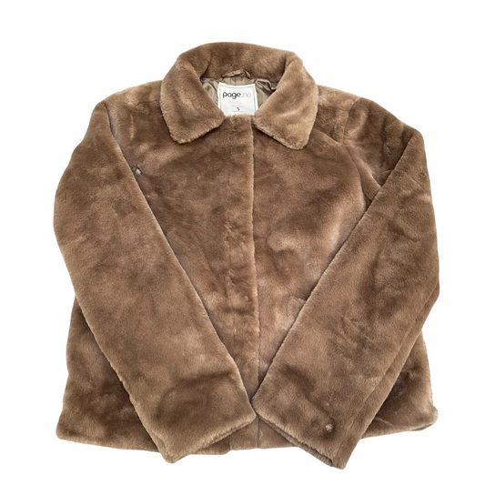 Pageone Faux Fur Jacket Womens Small Brown Lined Comfort Super Soft Long Sleeve