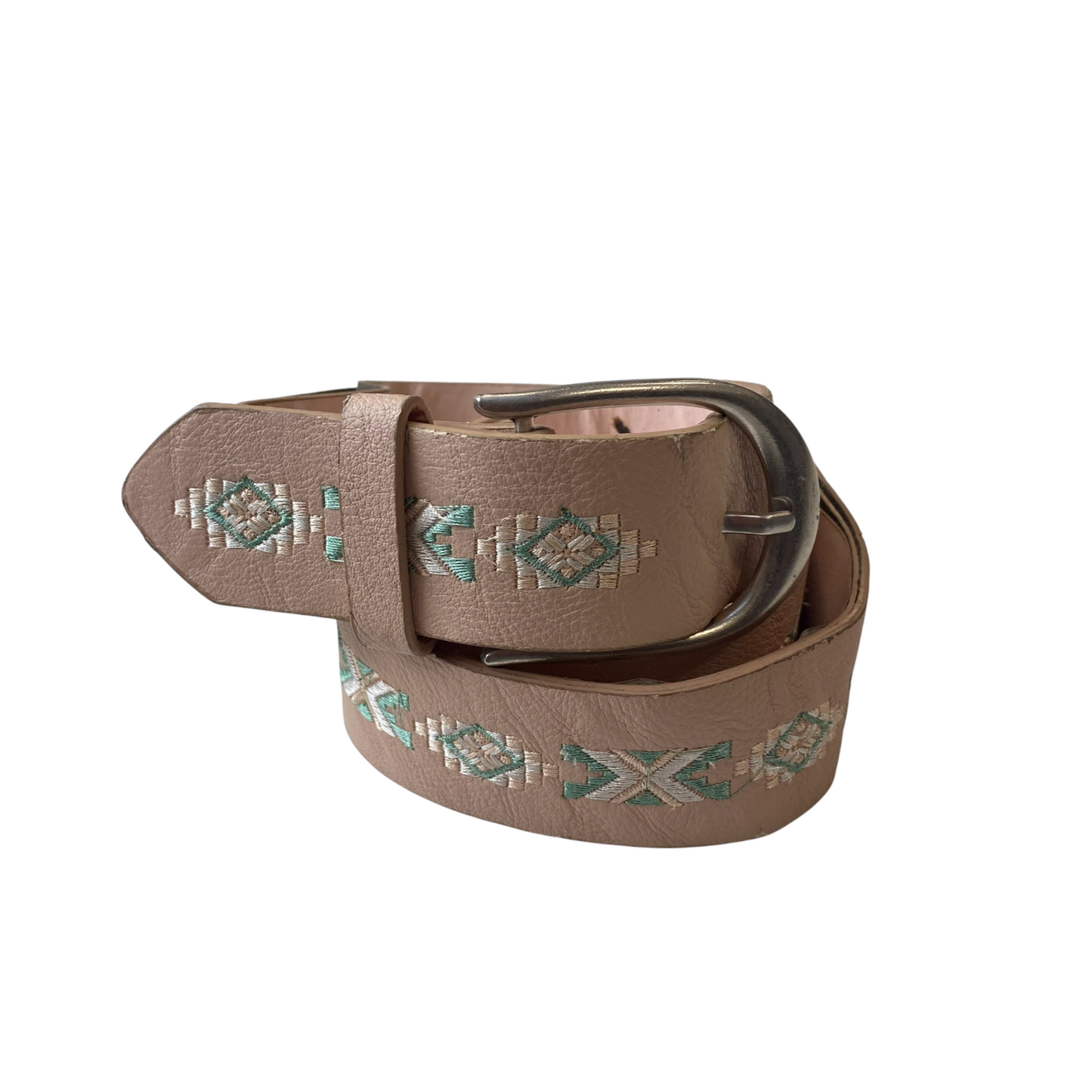Women Waist Belt Pink 100% Polyurethane Embroidered D-Shaped Buckle Size 43.5 in