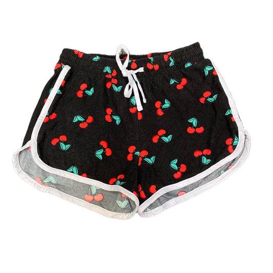 Running Sprinter Shorts Girls M 22" Waist Black Cherry Print Workout Dolphin Hem