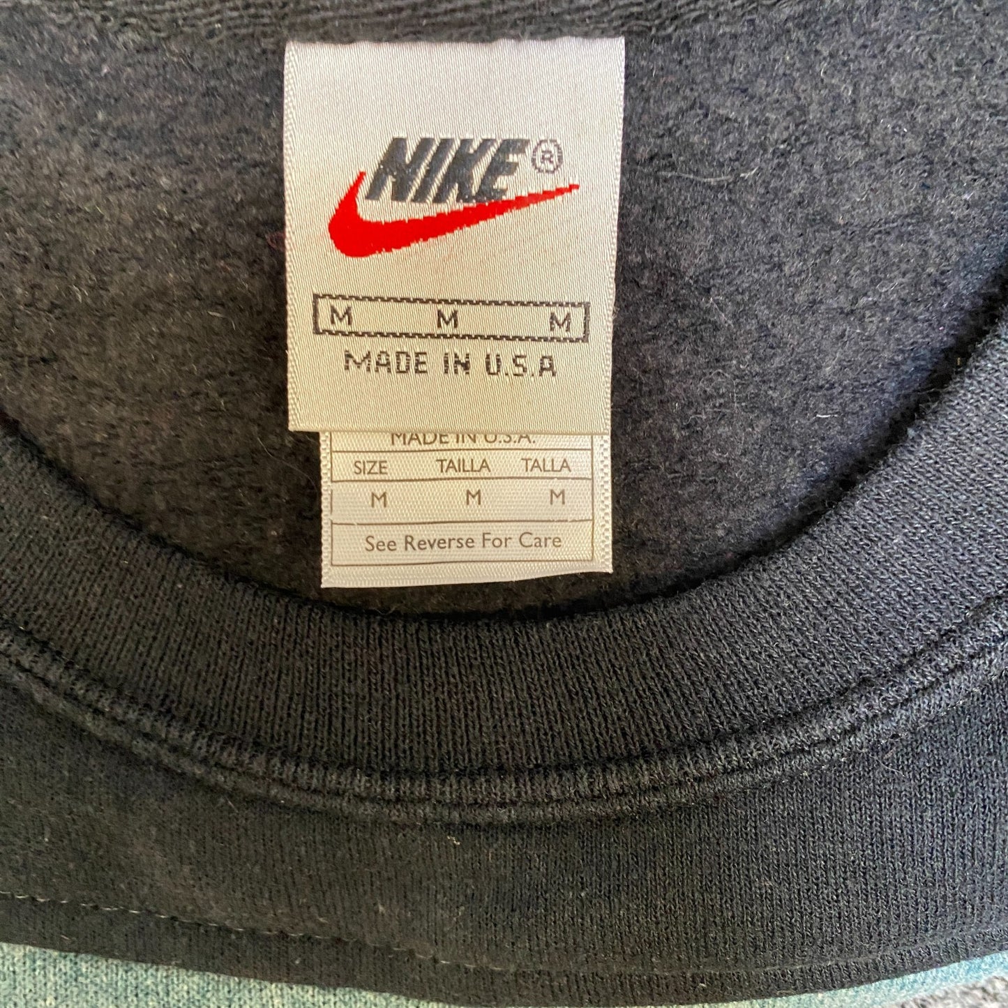 Nike Reworked Sweatshirt Mens M Black Blue Embroidered Spellout Logo Vintage Y2K