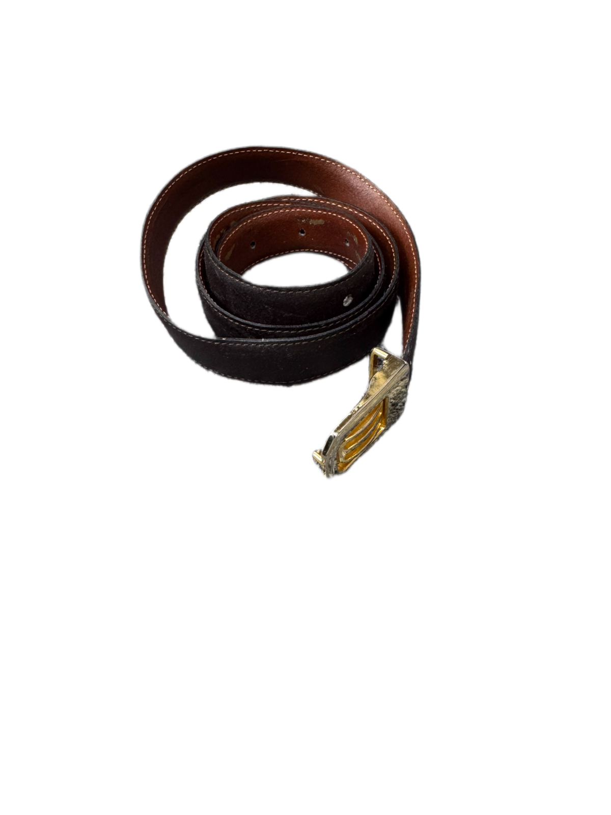 Waist Belt Men Black Brown Leather Adjustable Gold Tone Buckle 40 inches