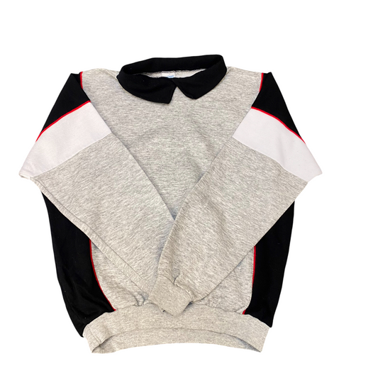 BY Sweatshirt Mens Large Grey Black Collared Long Raglan Sleeve Pullover Outdoor