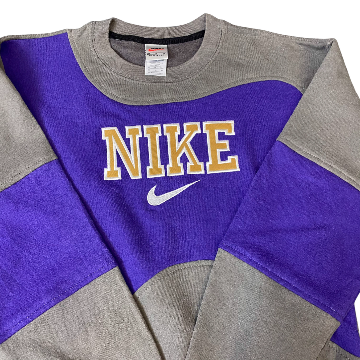 Nike Reworked Sweatshirt Mens M Purple Grey Embroidered Spellout Logo Vtg Y2K