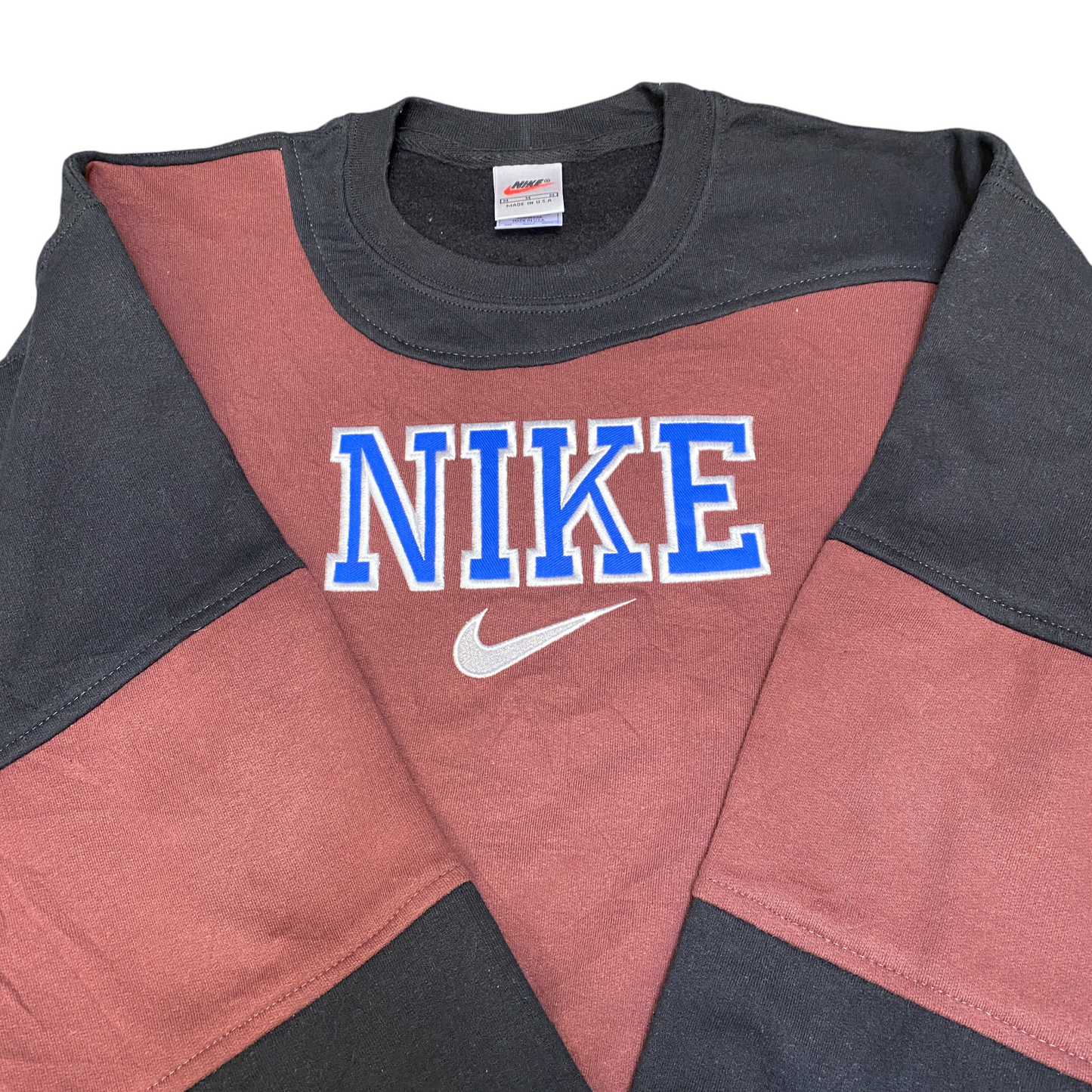 Nike Reworked Sweatshirt Mens M Black Red Embroidered Spellout Logo Vintage Y2K