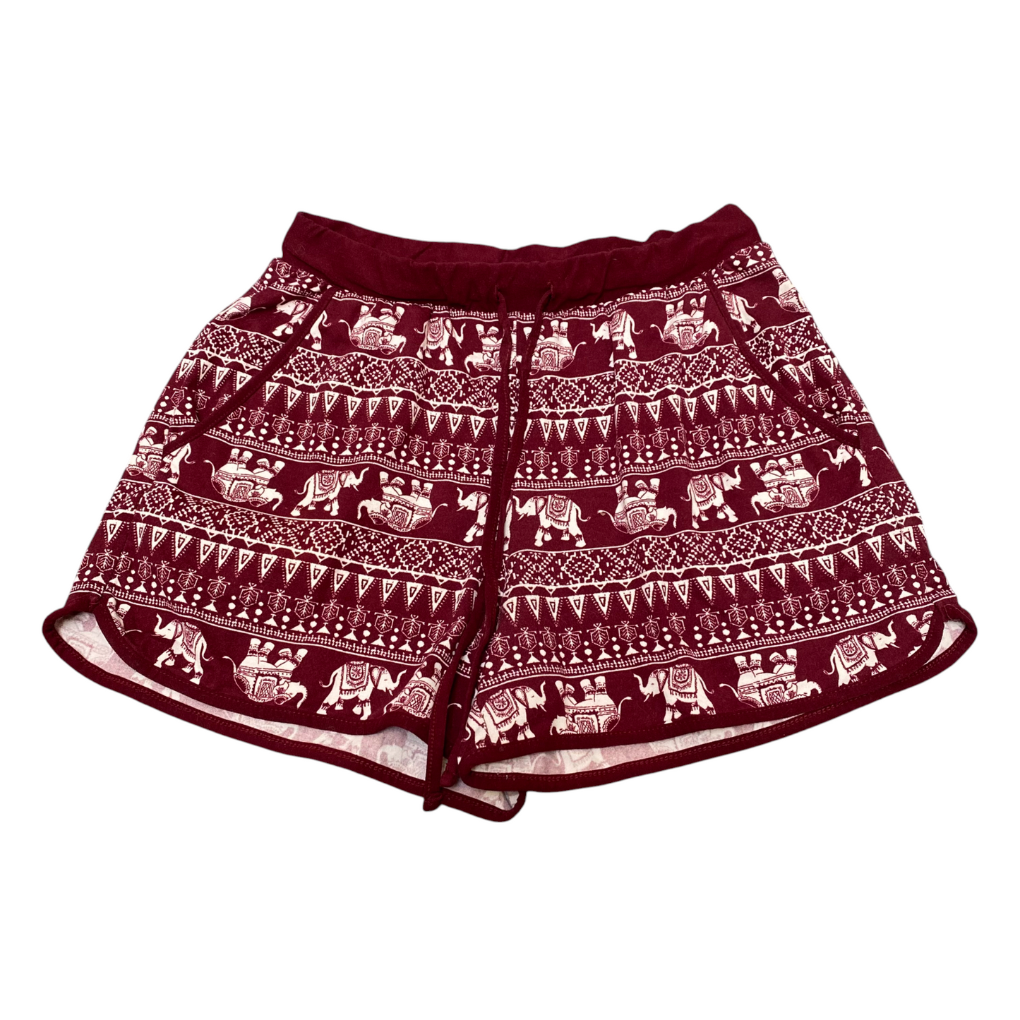 Peached Soft Shorts Womens XS Red Fair Isle Stretch Drawstring Elastic Waist