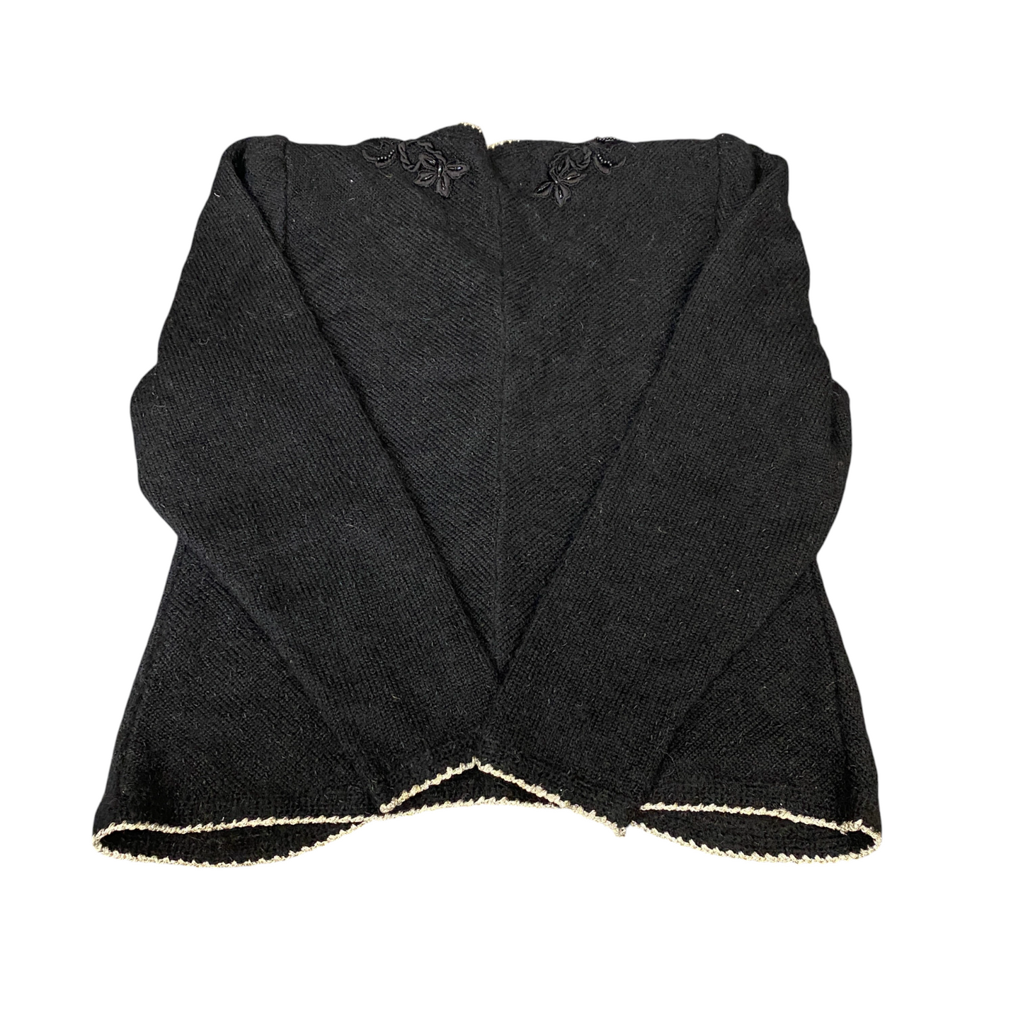 Ohhiro Cardihan Jumper Women Medium Black Beaded Floral Long Sleeve Button Front