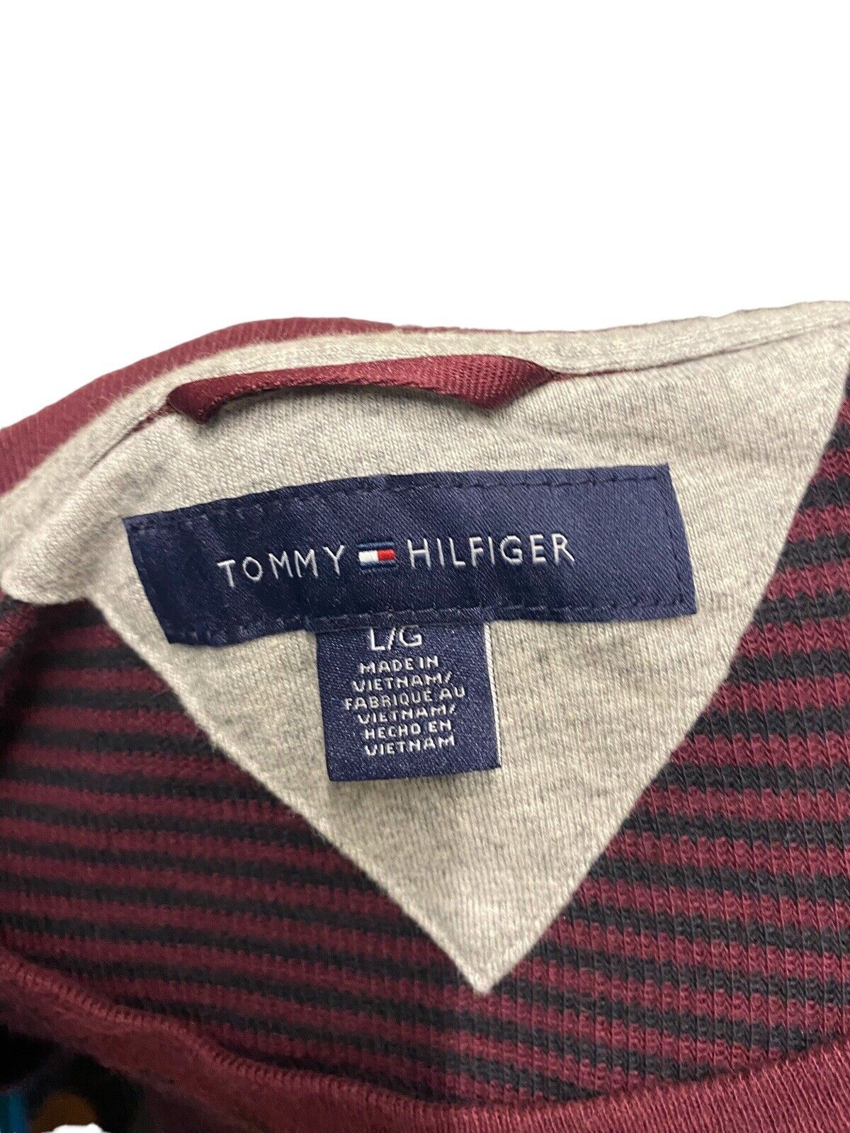 Tommy Hilfiger Sweatshirt Jumper Logo Burgundy Stripes Men's L