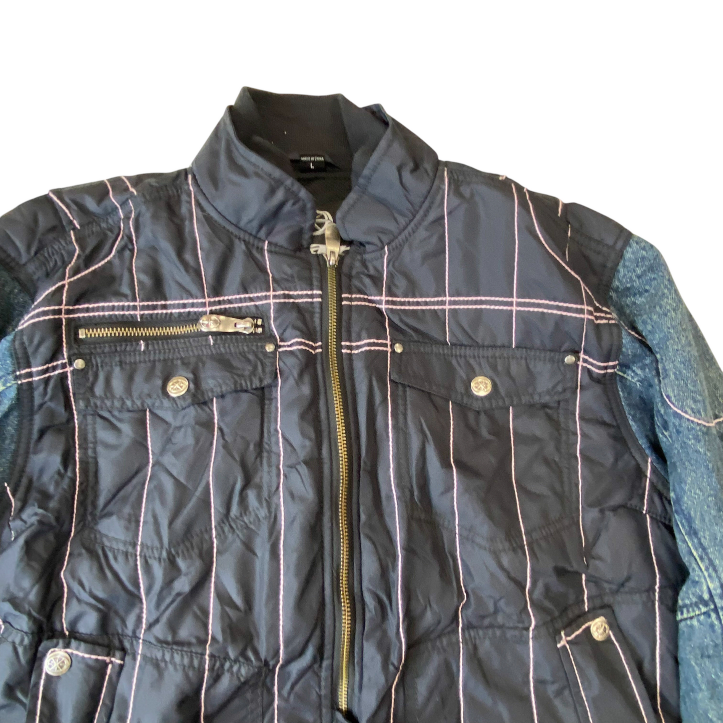 Yamaha Star Motorcycle Bomber Riding Jacket Womens Large Black Blue Denim Sleeve