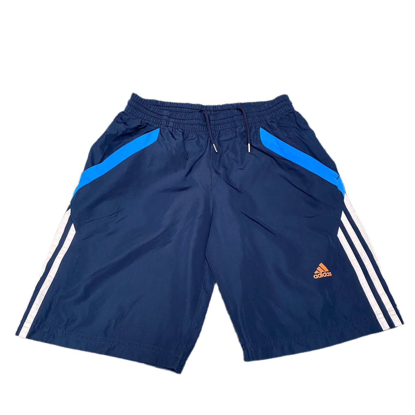 Adidas Climalite Soccer Shorts Boys XS 25" Waist Blue White 3-Stripes Drawstring