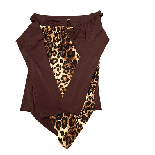 Blouse Top Womens S Brown Leopard Print Long Sleeve Asymmetrical Hem Pullover