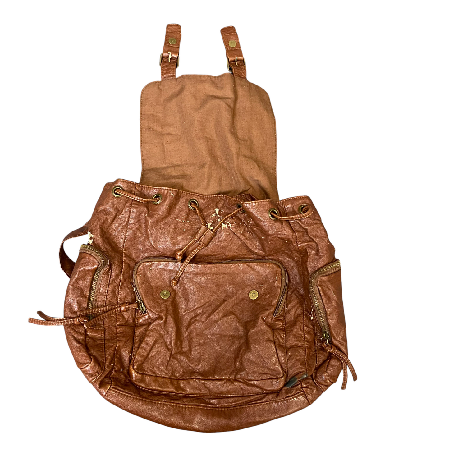 Atmosphere Backpack Womens One Size Brown PU Leather Single Flap Zipper Pockets